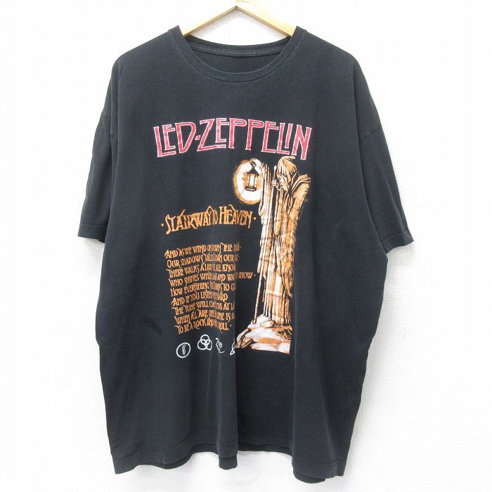 XL/古着 半袖 ロック バンド Tシャツ メンズ レッドツェッペリン 大きいサイズ クルーネック 黒 ブラック 24jul02 中古