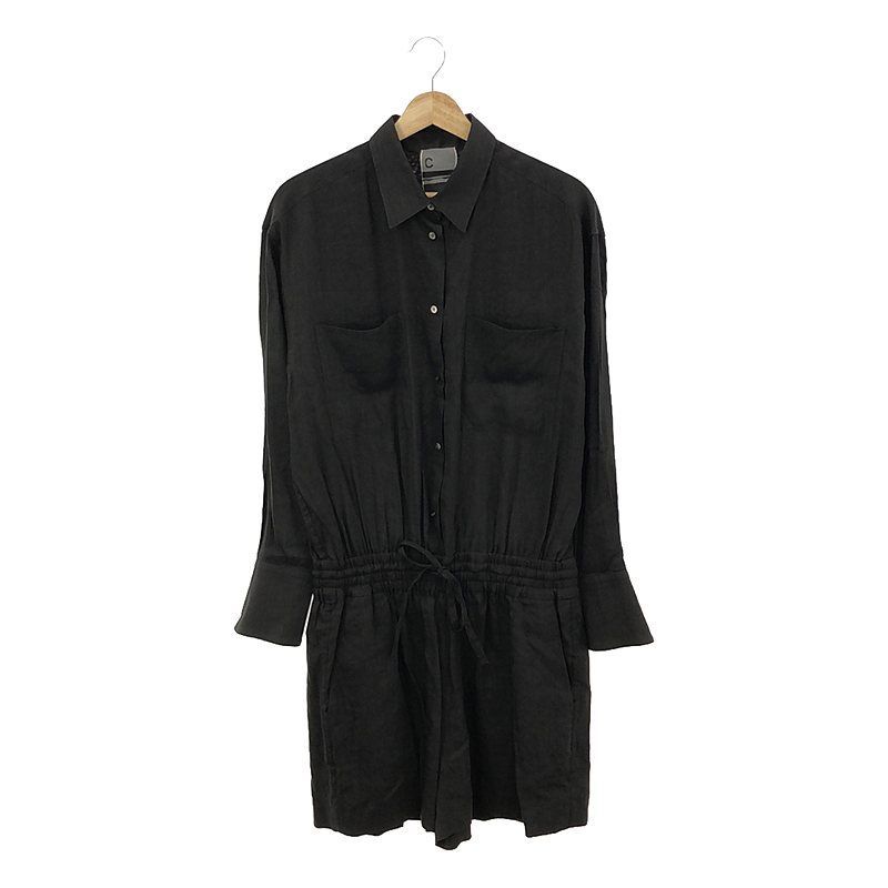 【美品】chaos　オールインワン　ショートパンツ　リネン　ブラック Chaos / カオス | リネン コンビネゾン パンツ | F | ブラック