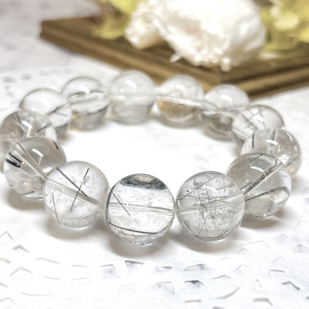 E11427】ブラックルチルクォーツ＊17㎜＊ブレスレット＊BLACK Rutile