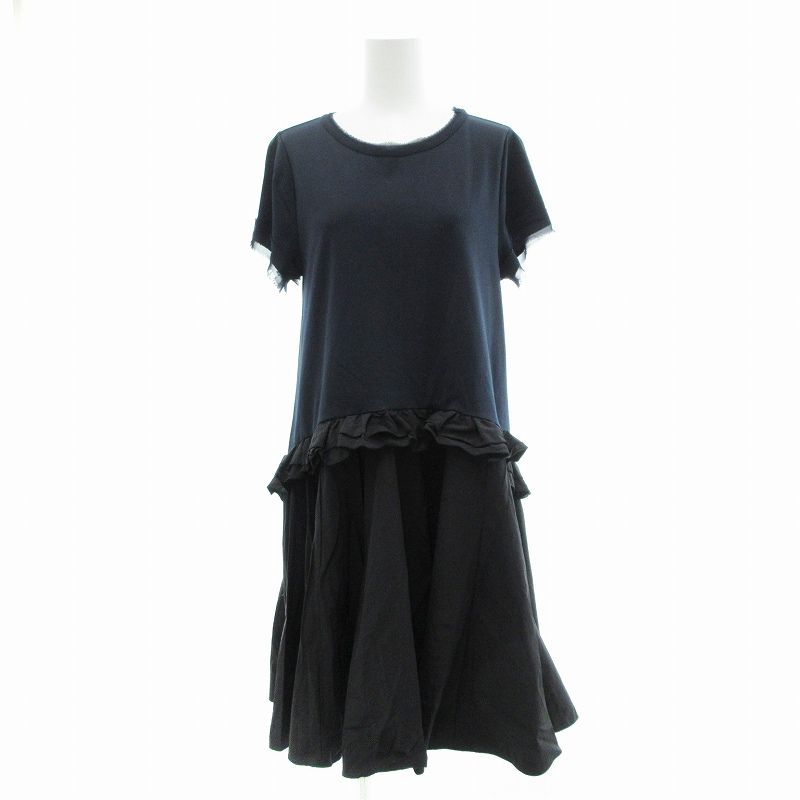 ランバンオンブルー LANVIN en Bleu ワンピース ひざ丈 半袖 フリル 