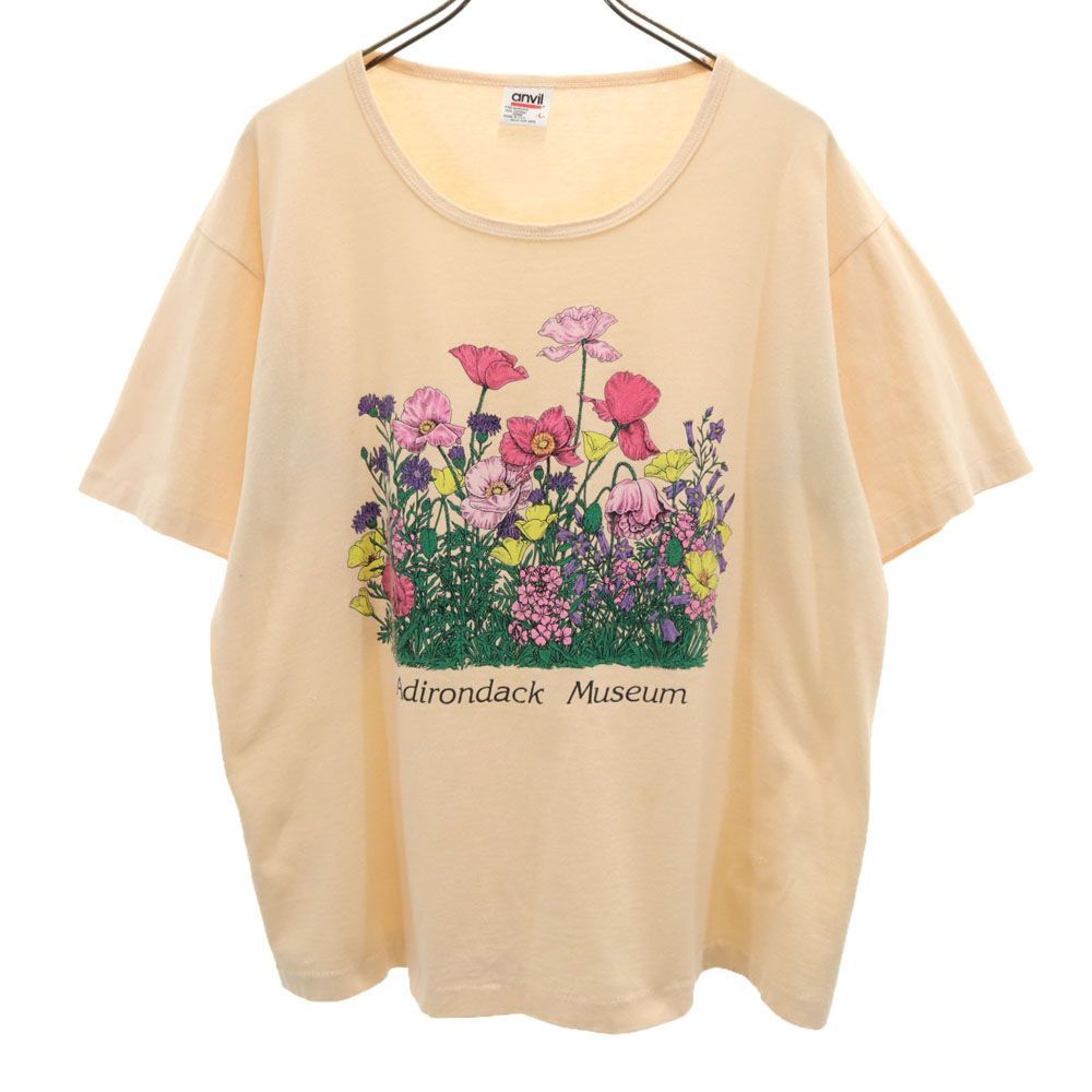アンビル 90s USA製 オールド 花柄 プリント 半袖 Tシャツ L ベージュ 