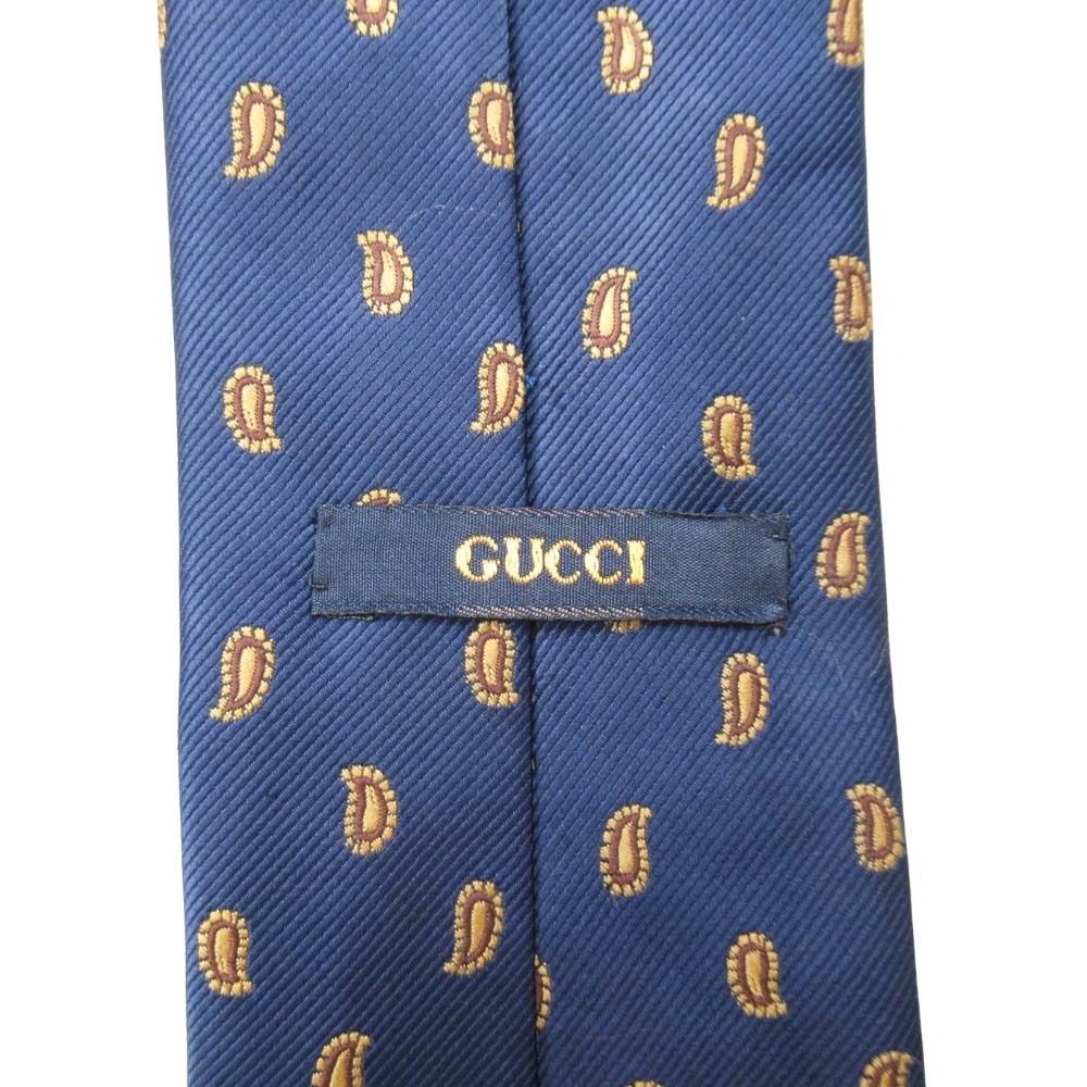 美品 GUCCI グッチ ネクタイ シルク ネイビー 紺 総柄 ペイズリー GUCCI グッチ シルク100％ ダミエジャガード 総柄 ネクタイ