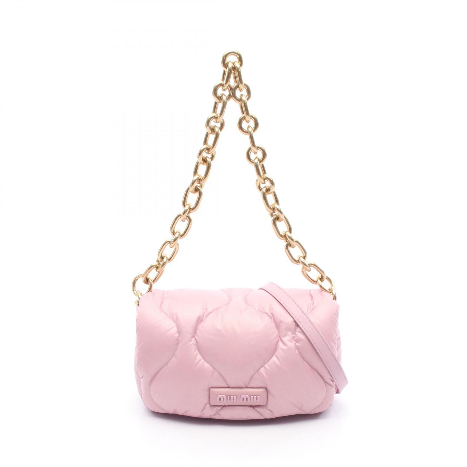 ミュウ ミュウ Miu Miu ショルダーバッグ パデッド ピンク ナイロン レザー パデッド キルティング チェーンショルダー レディース Used A