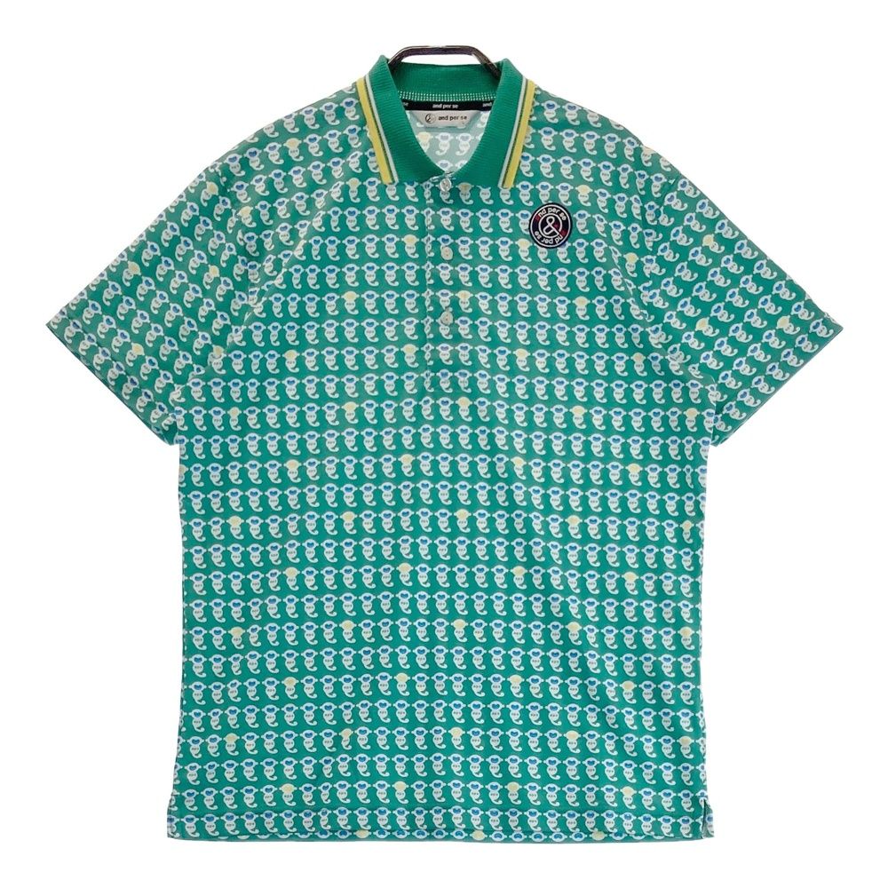 サイズ L AND PER SE アンパスィ 半袖ポロシャツ 総柄 グリーン系 241003000260 ゴルフウェア メンズ ストスト