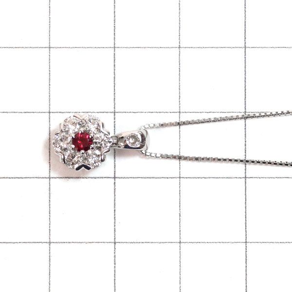 K18WG ルビー ダイヤモンド ペンダントネックレス 0.135ct D0