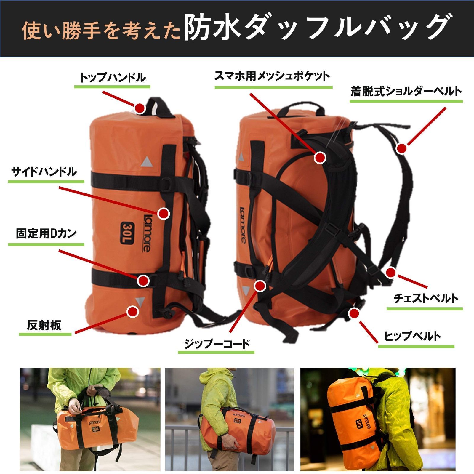 特価商品】イエロー (4) [A354] duffel 旅行 ポストン リュック 30L