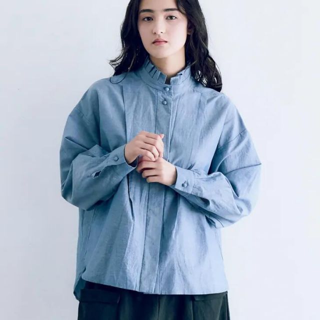 magali コットンリネンフラットカラーコート　ブルー magali コットンリネンフラットカラーコート ブルー magali