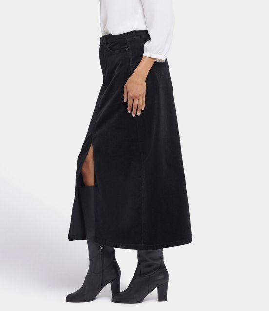 【送料無料】 エヌワイディージェイ レディース スカート ボトムス Corduroy High Rise Side Slit 5-Pocket Long Skirt Black