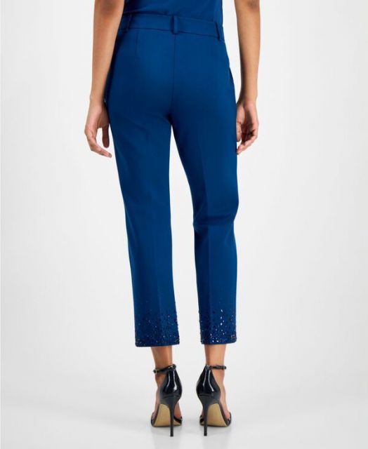 アンクライン レディース カジュアルパンツ ボトムス Women s Embellished Mid-Rise Capri Pants Batlic Teal WWW_DECORATOM_COM_BR