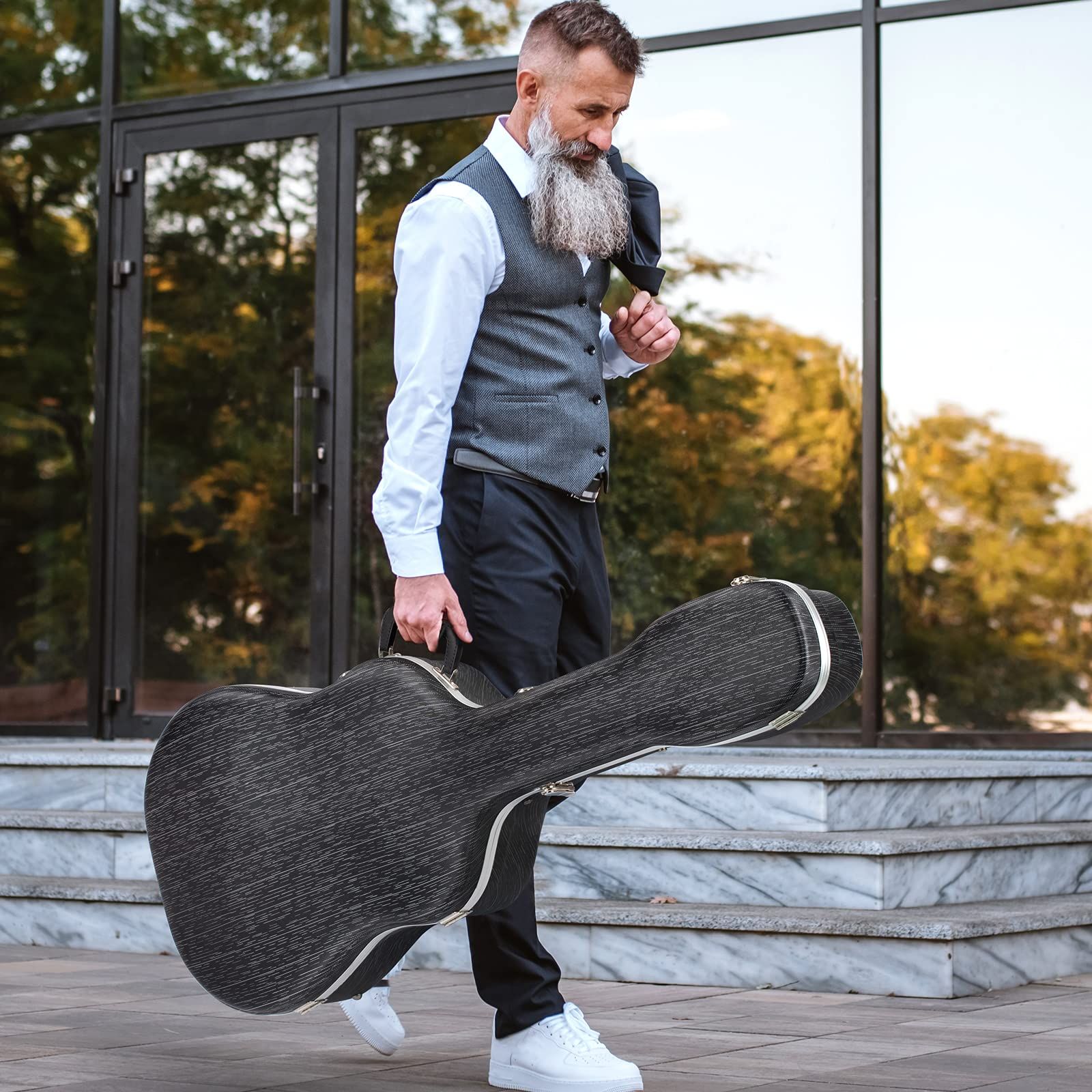 CAHAYA PUショルダーストラップ付属 ギターハードケース アコギ アコースティック 航空託送 ABS材 15mmクッション 頑丈 耐久 防水 お手入れ簡単 ネックピロー付 大容量 クラシックギター フォークギター ハードケース 白い線付き おし