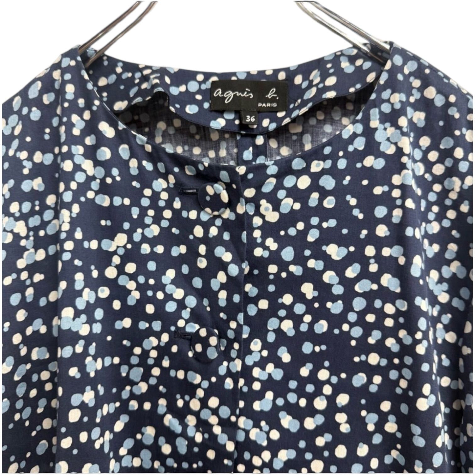 agnes b. アニエスベー ノー ジャケット ドット柄 ICB4 VESTE ドットプリントノー ジャケット定価¥44 000 薄手 シャツジャケット
