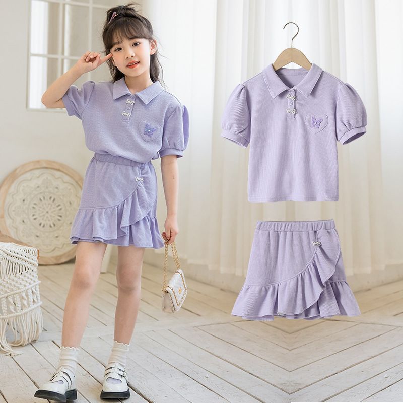 子供服 女の子 セットアップ 夏服 半袖ｔシャツ スカート 上下2点セット キッズ ガールズ ダンス服 スポーツウェア カジュアル ルームウェア 普段着 洋服 120-170cm ジュニア服 2v4h352