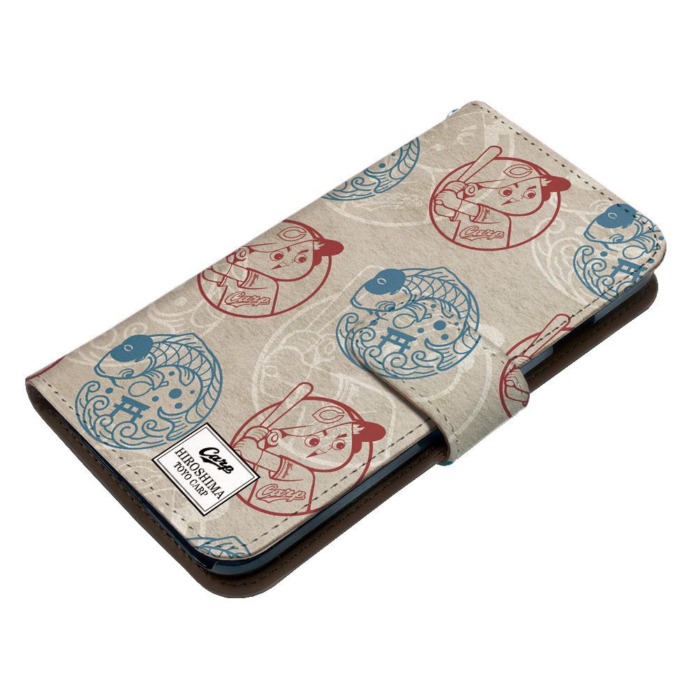 広島東洋カープ 正規品 arrows We2 Plus F-51E ケース 手帳型 スマホケース [デザイン:17.坊や鯉ドット赤青（iv）/マグネットハンドあり] カープ坊や グッズ