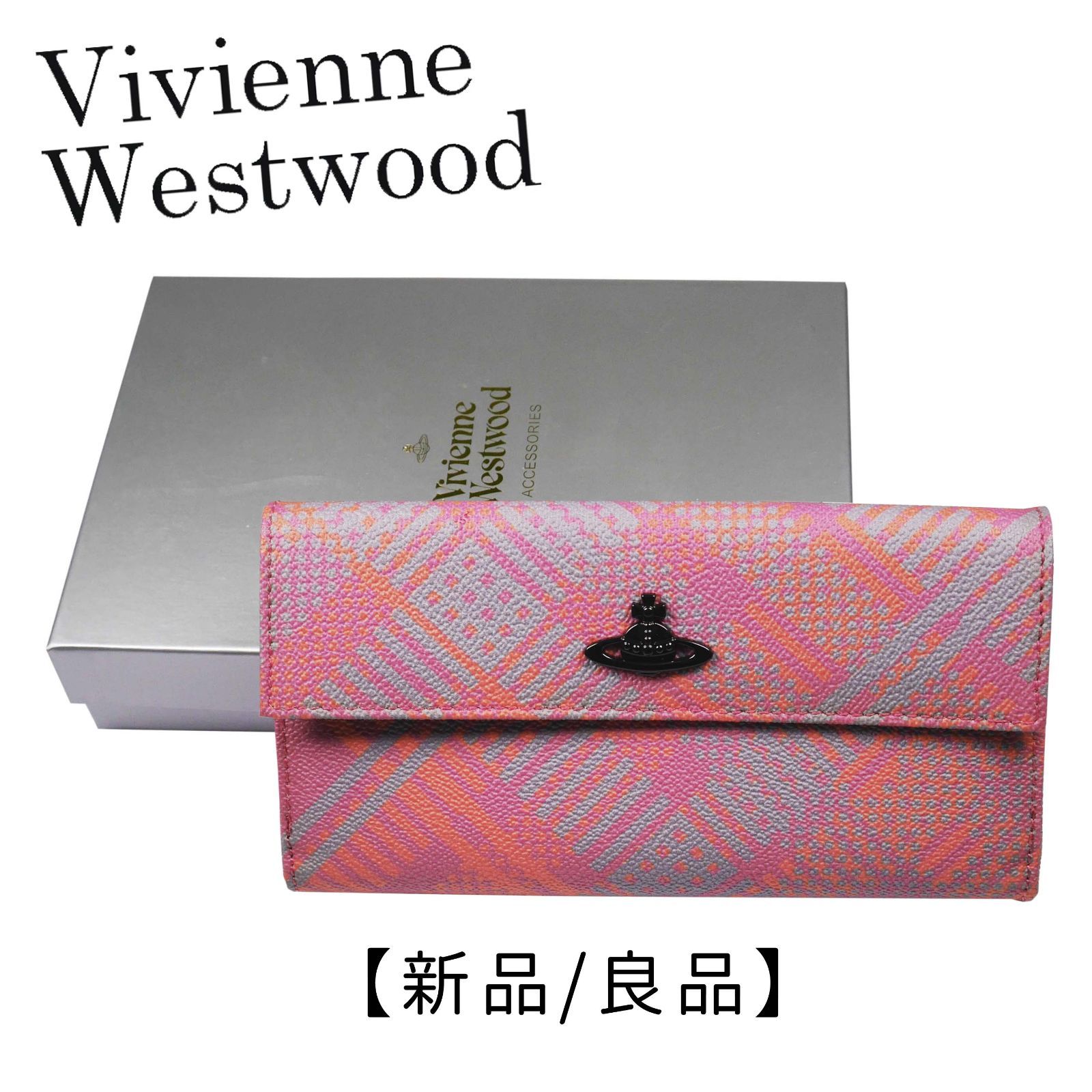 ★新品★Vivienne Westwood  二つ折り長財布 Linea VW PICCOLA PELLETTERIATECHNO TARTAN 2801V73V422-ROSA【東京発送】