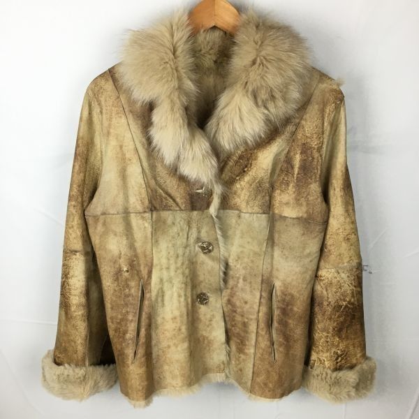 P&E/ピーアンドイー　リアルレザージャケット/ラビットファー　サイズM　茶　襟/フェネックス　管NO.A9-38 #BUZZBERG P\u0026E⁄ピーアンドイー リアルレザージャケット⁄ラビットファー サイズM