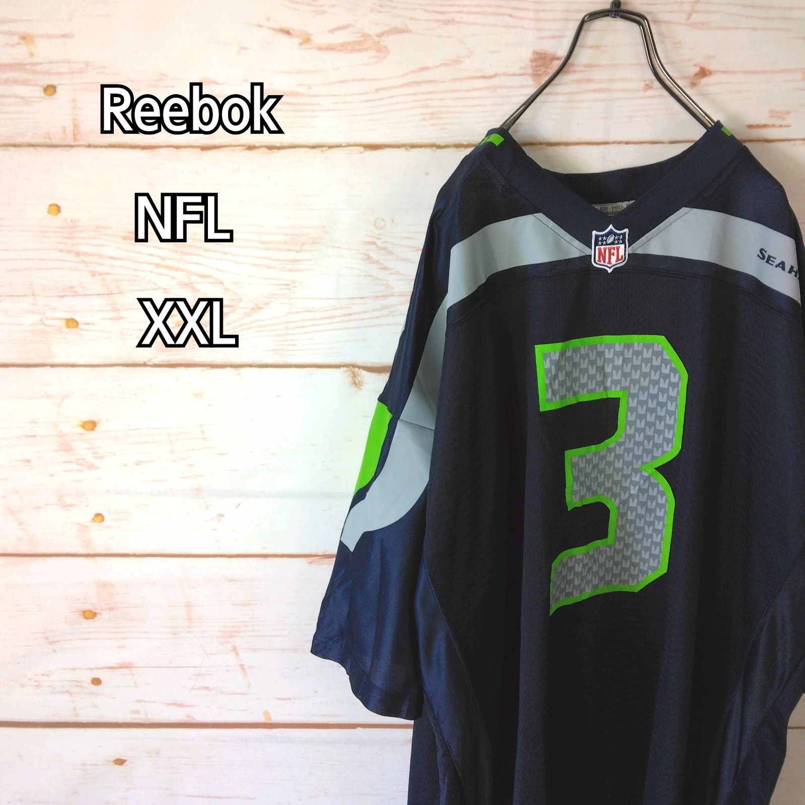 NFL Reebok リーボック 半袖ゲームシャツ シアトル・シーホークス Seattle Seahawks 3番 フットボール ネイビー系 他  大きいサイズ メンズ XXLサイズ