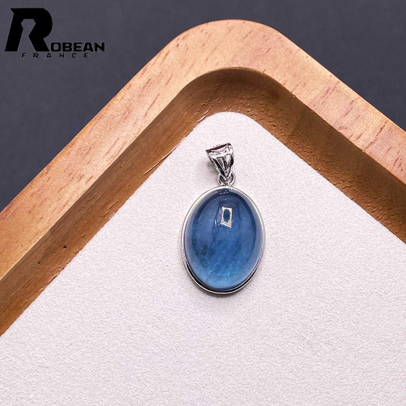 EU製 定価9万円 ROBEAN ブルーアクアマリン 925銀ペンダント パワーストーン 天然石 お守り プレゼント 21.3 16.3 9.4mm M1013697