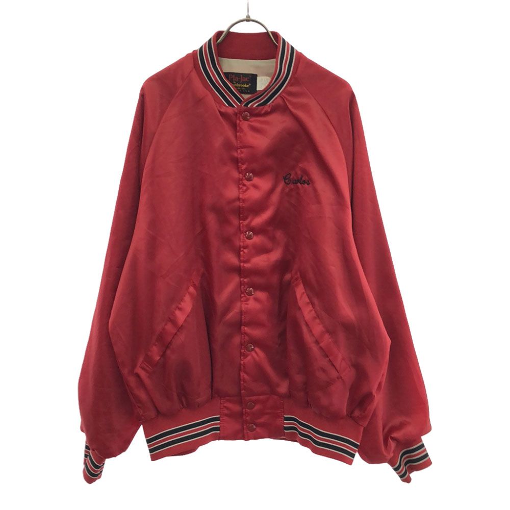 プラジャック 80s USA製 プリント スタジャン XL レッド Pla-Jac ナイロン オールド メンズ