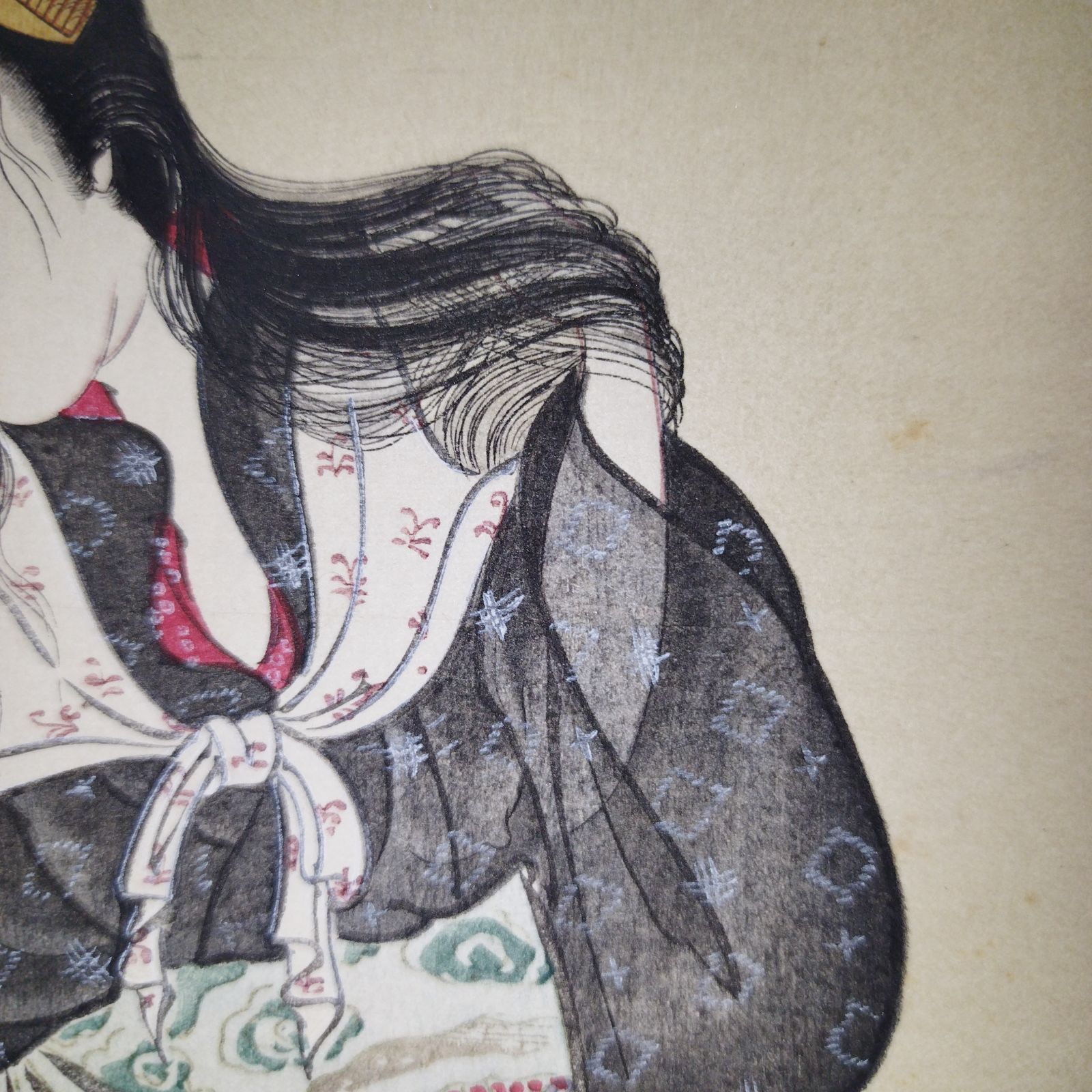 美人画 浮世絵 歌川國久 筆 洗ひ髪 版画 彩色木版画 約27×37