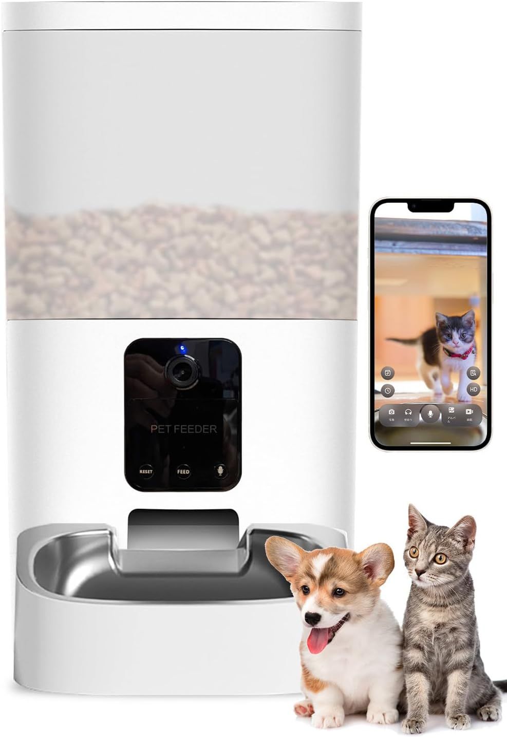 ブリシア カメラ付き自動給餌器 猫 犬 自動餌やり機 6L大容量 アプリで1日8回まで wifi ペットカメラ 録音可 水洗いオリジナルステンレストレー付き オートペットフィーダー スマホで遠隔操作 半透明
