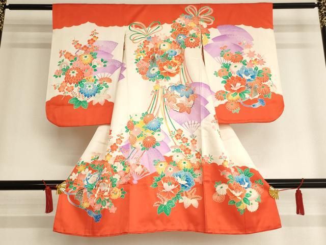 平和屋着物[]七五三 女の子 7歳 祝着 四つ身 駒刺繍 鴛鴦枝垂れ桜 暈し