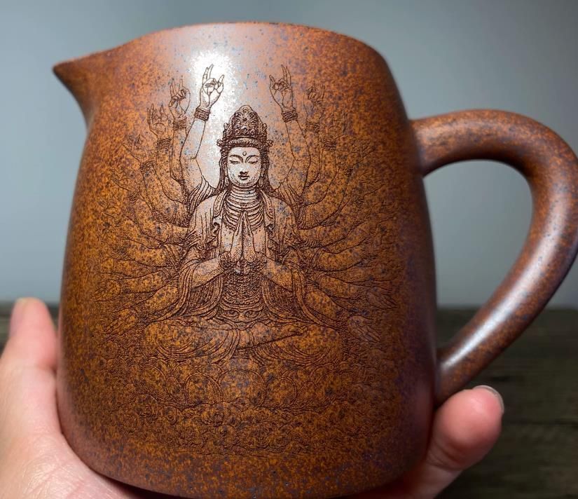 紫砂心経千手観音公道杯 茶器 分茶器 茶道具 宜興
