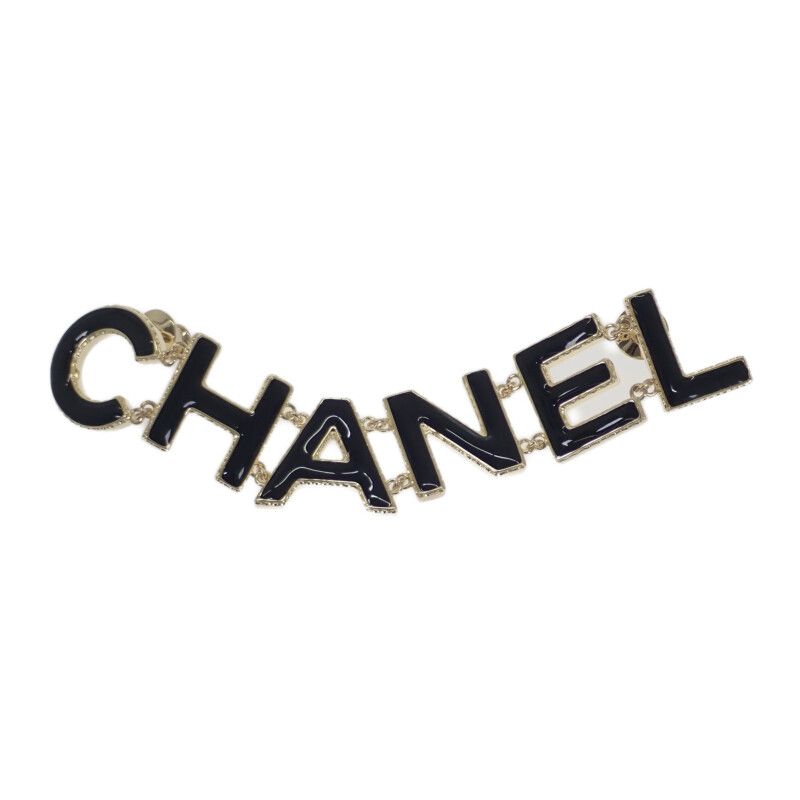 シャネル CHANEL ロゴ ピンブローチ ブローチ メタル ブラック ゴールド レディース Aランク