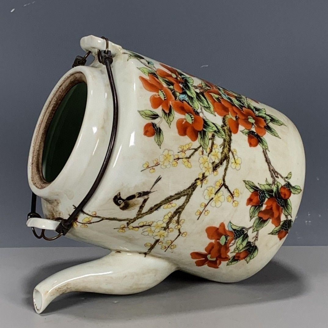 粉彩花卉図提梁壺 急須 茶道具 陶磁器 装飾品 現代工芸品美術品 置物 花鳥持ち梁壺 中国 景徳鎮 陶磁器 中国美術 - メルカリ