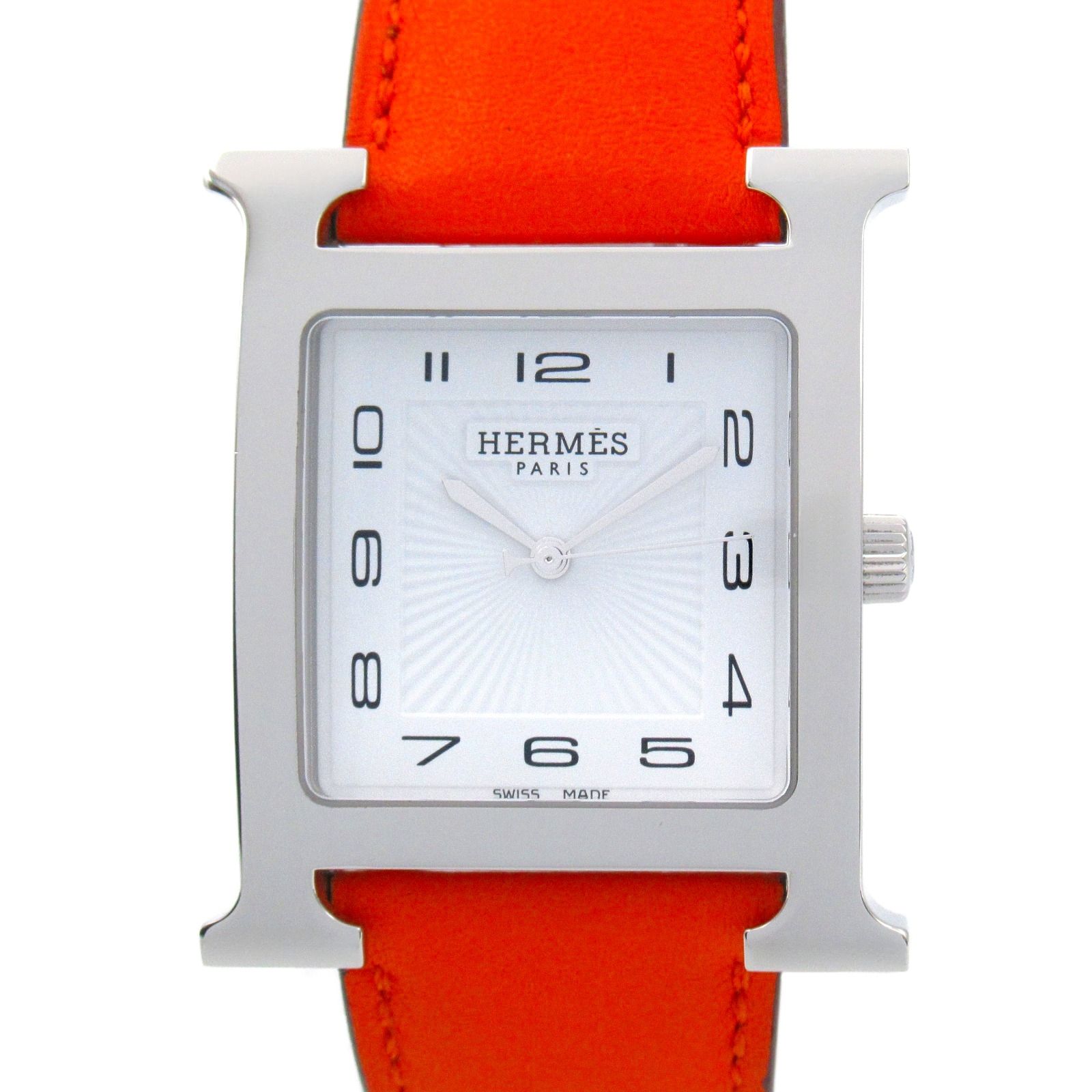 エルメス HERMES 腕時計 Hウォッチ HH1.810 ホワイト ステンレススチール レザーベルト Hウォッチ メンズ Used A