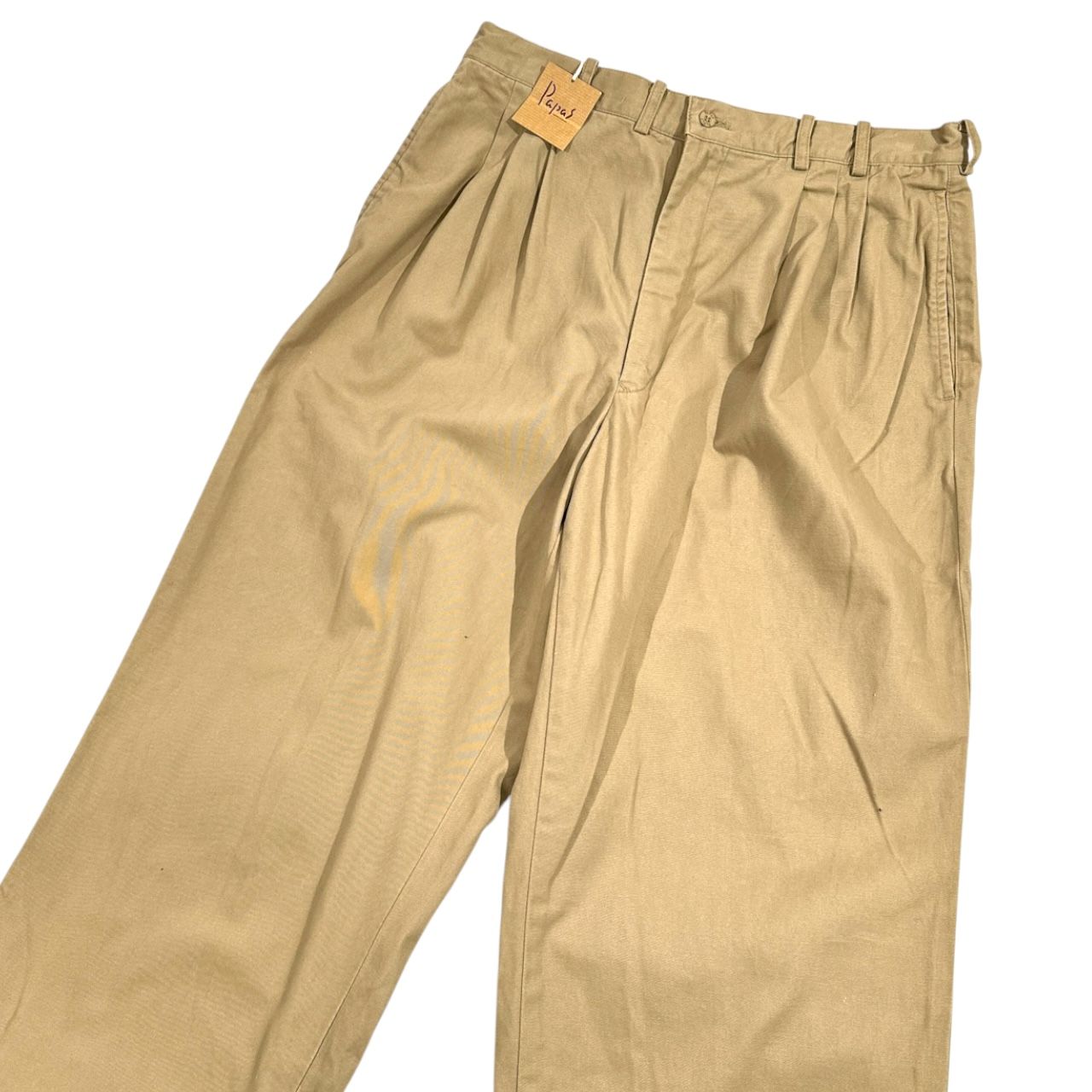 パパス　ベージュスラックス PAPAS パパス タグ付き スリータック スラックスパンツ L