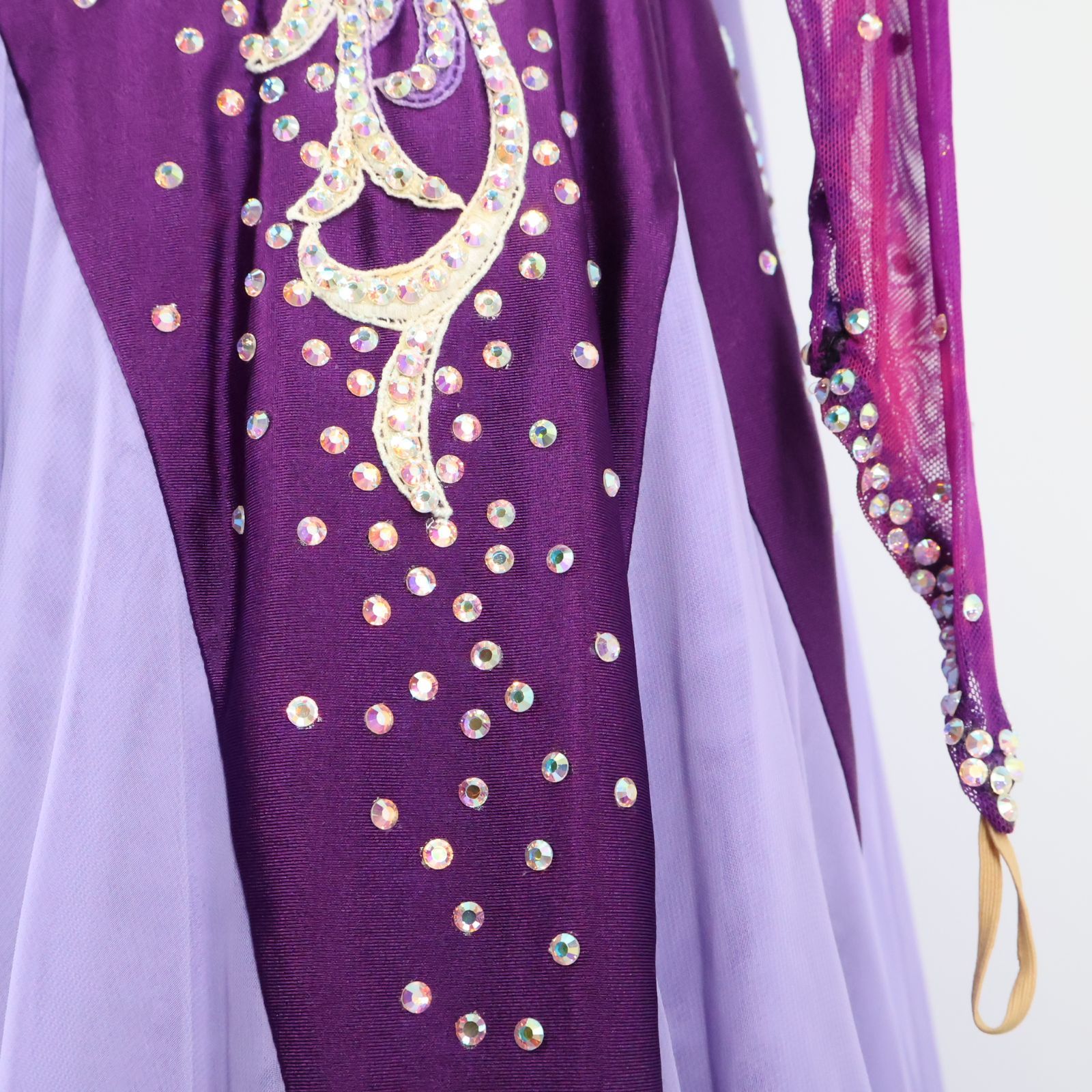 社交ダンス衣装】パープル ワンピース ドレス フロート レース ライン