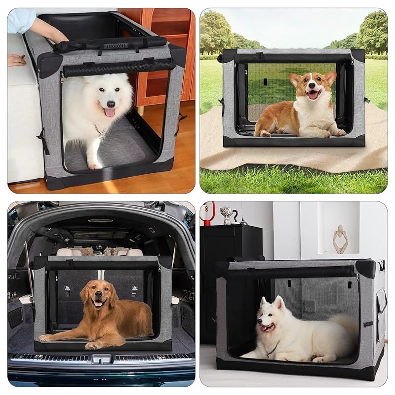 Totoro ball 折りたたみペットケージ 犬ケージ 犬用クレート 猫用キャリー カート 犬 車用ケージ 持ち手付き 犬猫兼用 折りたたみ簡単 室内休憩 急な来客時 アウトドア 病院 キャンプに大活躍 M グレー