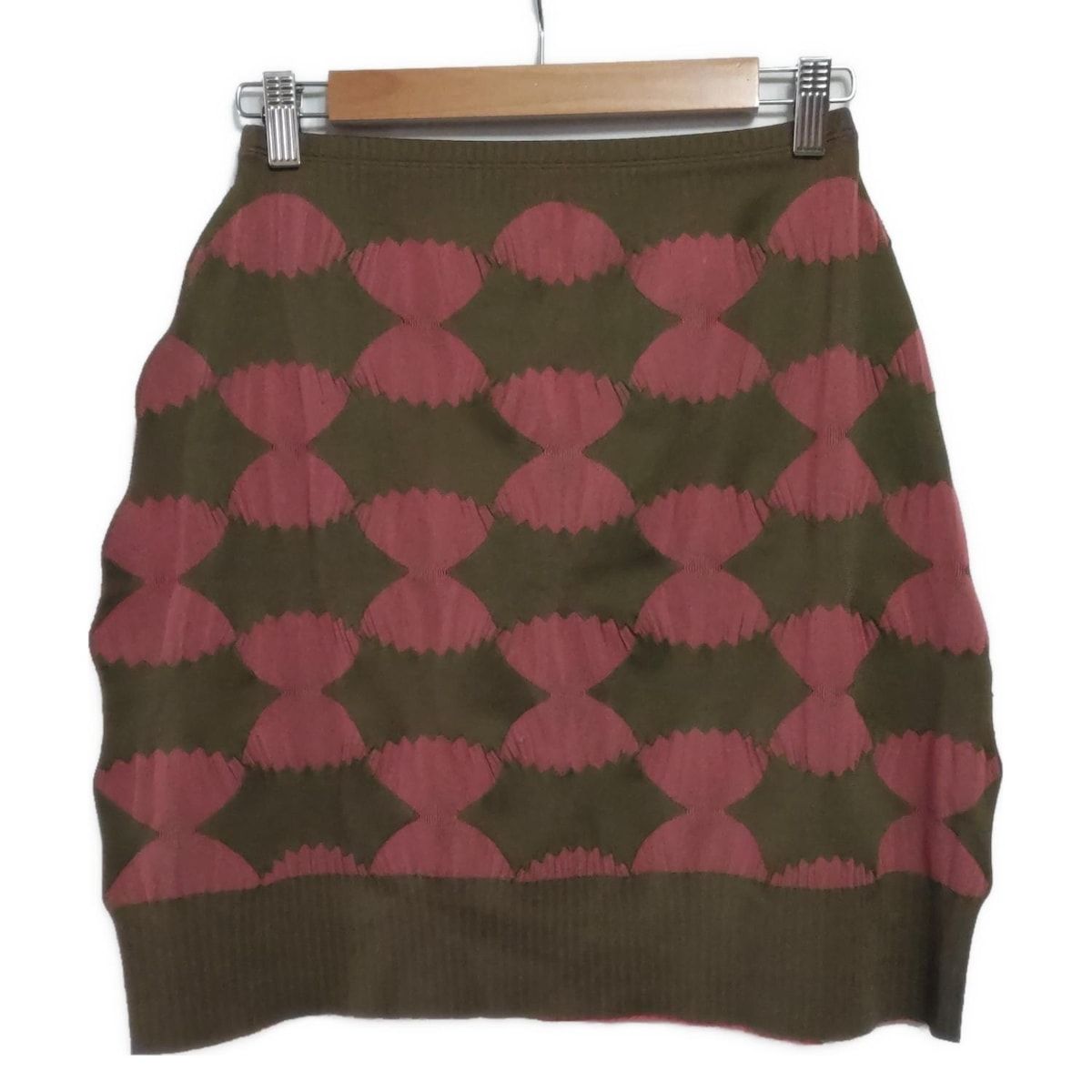 PLEATS PLEASE プリーツプリーズ スカート サイズ3 L レディース - ダークブラウン×ピンク ひざ丈 ウエストゴム A.POC INSIDE