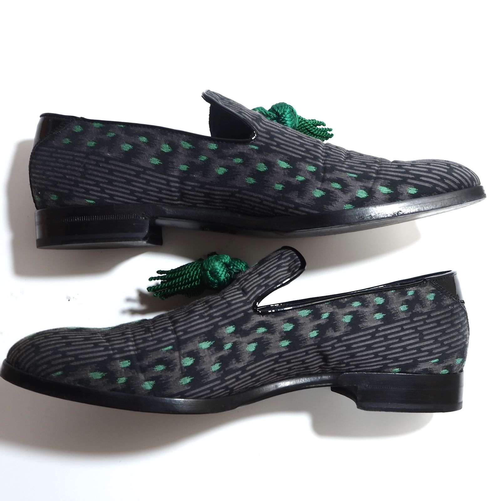 △良品 ジミーチュウ JIMMY CHOO Foxley 総柄 タッセルローファー 42