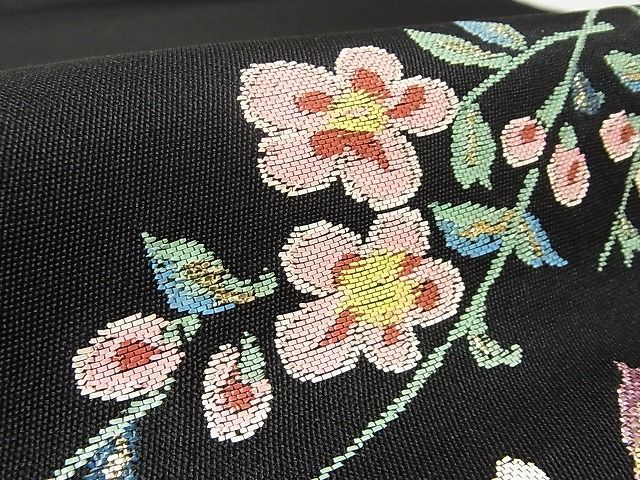 平和屋本店□最高級 龍村平蔵製 六通柄 本袋帯 楯彦花鳥錦 黒地 金銀糸