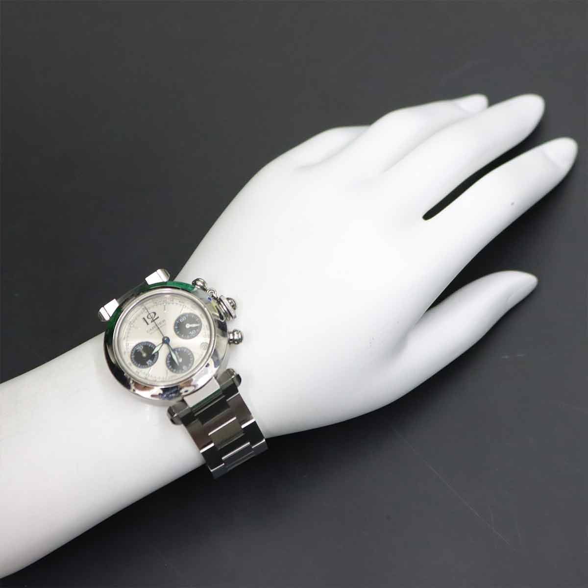  カルティエ Cartier パシャC クロノグラフ W31048M7 ボーイズ 腕時計 デイト シルバー オートマ 自動巻き ウォッチ PashaC 90293969 セーター 自動巻き時計 腕時計(アナログ)