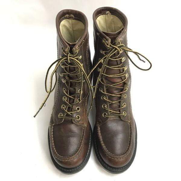 70s-80s USA?/Vintage★本革/10ホール/レースアップ/ワークブーツ【7E/25.0/茶】187ミリタリー/ビンテージ/Leather/Boots/shoes◆bWB103-06 70s-80s USA?/Vintage☆本革/10ホール/レースアップ/ワークブーツ【7E