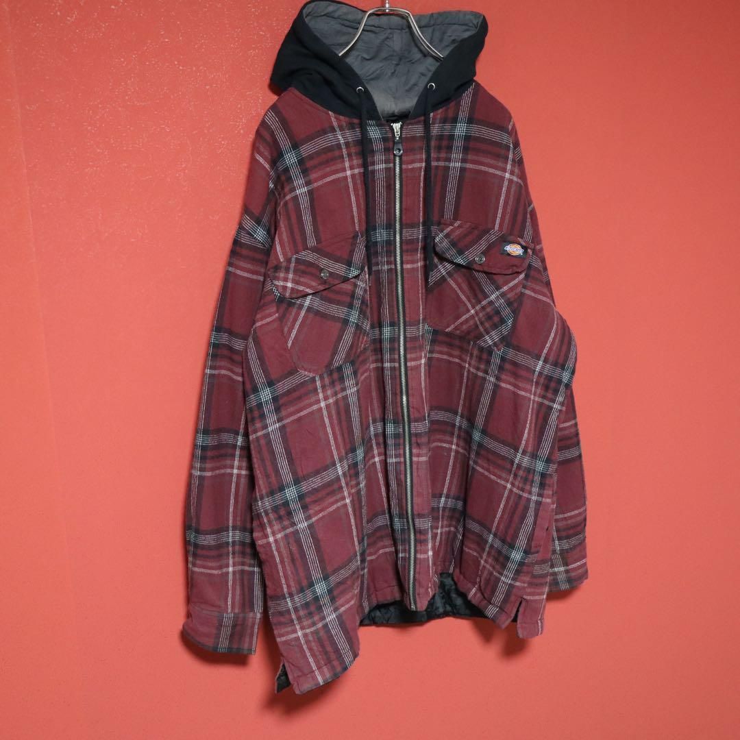 Dickies チェック柄 フード切替 2XL オーバーサイズ ジップコート 