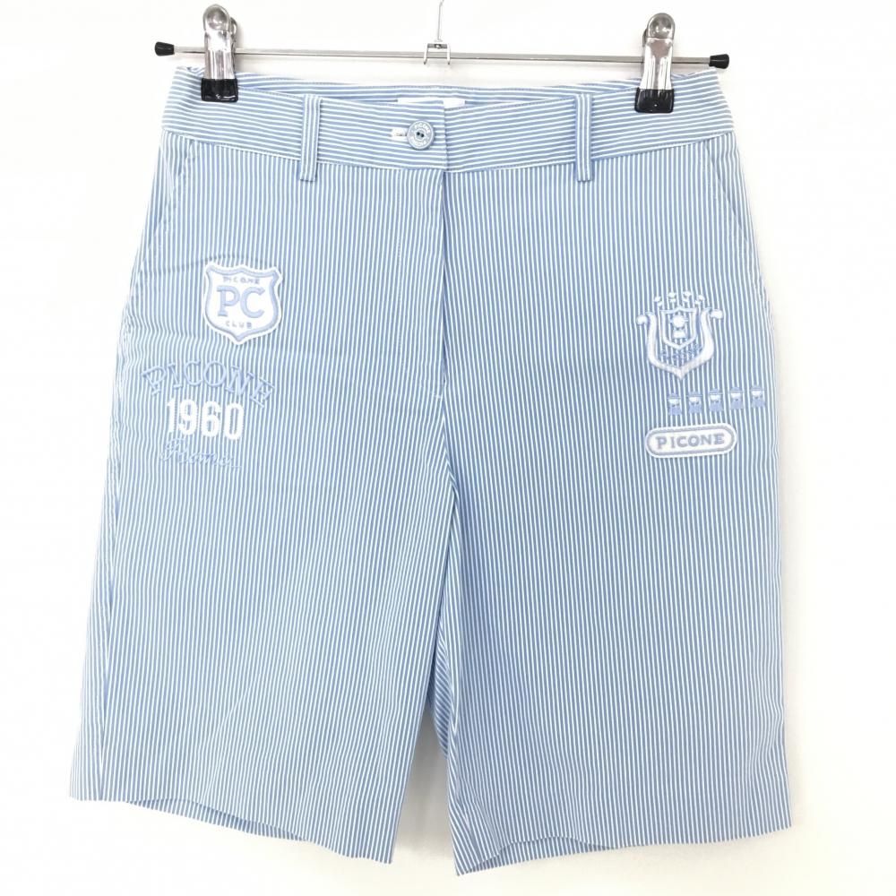 【超美品】ピッコーネクラブ ハーフパンツ ライトブルー×白 ストライプ レディース 38(M) ゴルフウェア PICONE