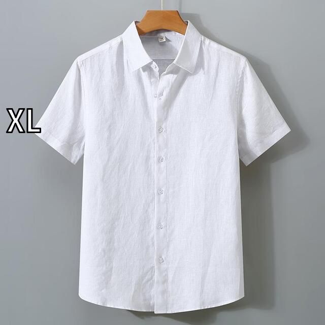 XL メンズ ファッション 服 男性用 オシャレ シンプル 大人 かっこいい 大きいサイズ ストリート 紳士服 夏 リネン 半袖 白 シャツ カジュアル リネン シャツ 薄手 綿 リネン 服