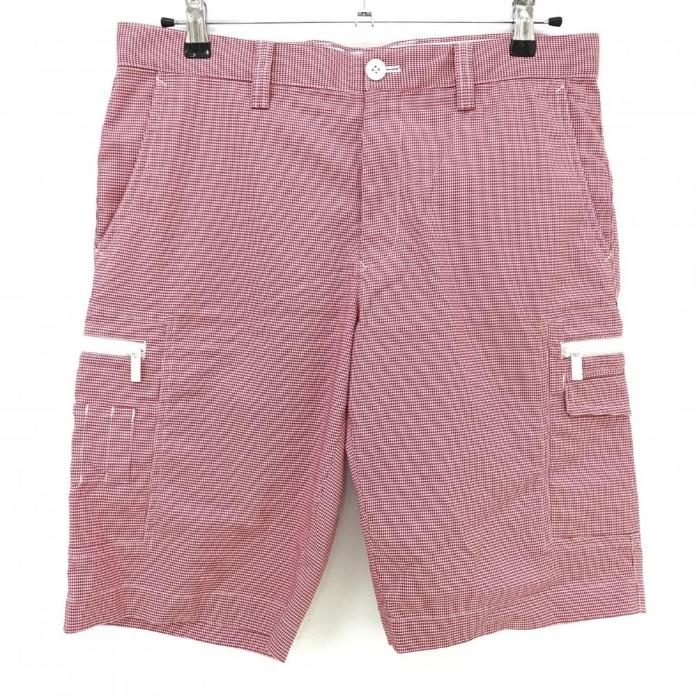 特価【美品】バーバリーゴルフ カーゴハーフパンツ レッド×白 細千鳥格子 ティー装着可 メンズ 87 ゴルフウェア BURBERRY GOLF