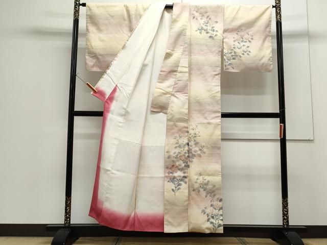 平和屋着物○訪問着 作家物 紬地 紅花染 草花文 正絹 逸品 CAAS9224th