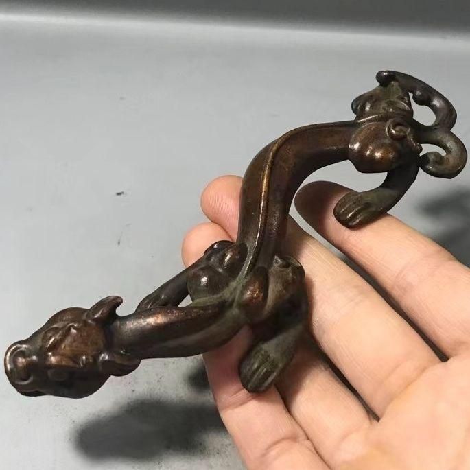 銅 細工 チ首竜 神獣長竜 茶道具 茶寵 鎮紙 筆棚 文房具 装飾品
