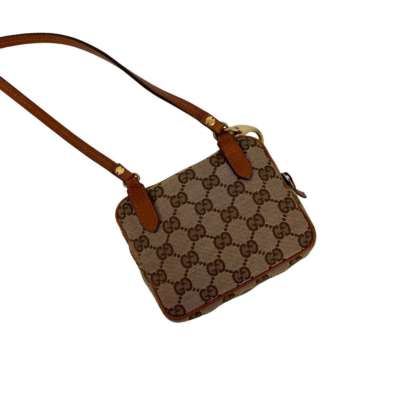 GUCCI グッチ ショルダーバッグ GGロゴ 総柄 レザー キャンバス 茶色