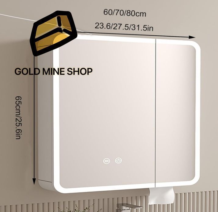 ミラーキャビネット 浴室お風呂 鏡スマート 洗面所 浴室 ミラー 曇り止め 洗面化粧台 ミラーキャビネット 曇り止め 浴室の壁のキャビネット White 60*65cm|23.6*25.6in