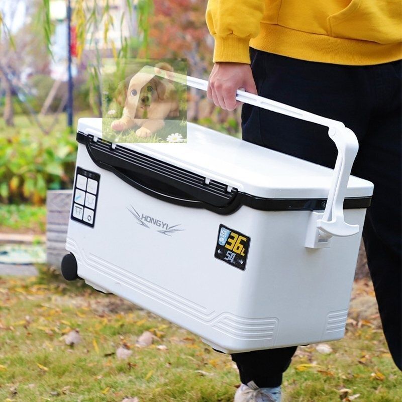 超頑丈 釣り用クーラーボックス 36L 防水 保温150h キャスター付き 水栓付き ホワイト-ブラック