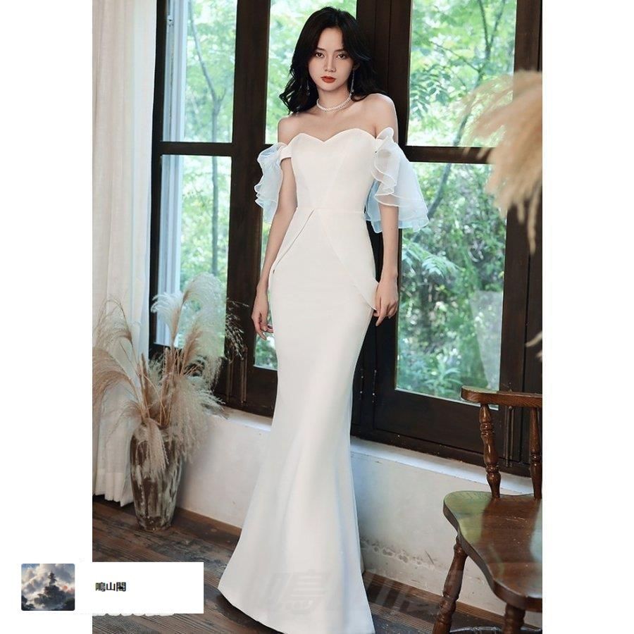 ウェディングドレス マーメイド 白 ロングドレス オフショルダー 袖あり 結婚式 二次会 花嫁 ドレス 大きいサイズ 3L 4L 上品 フリルWP数量 価格926