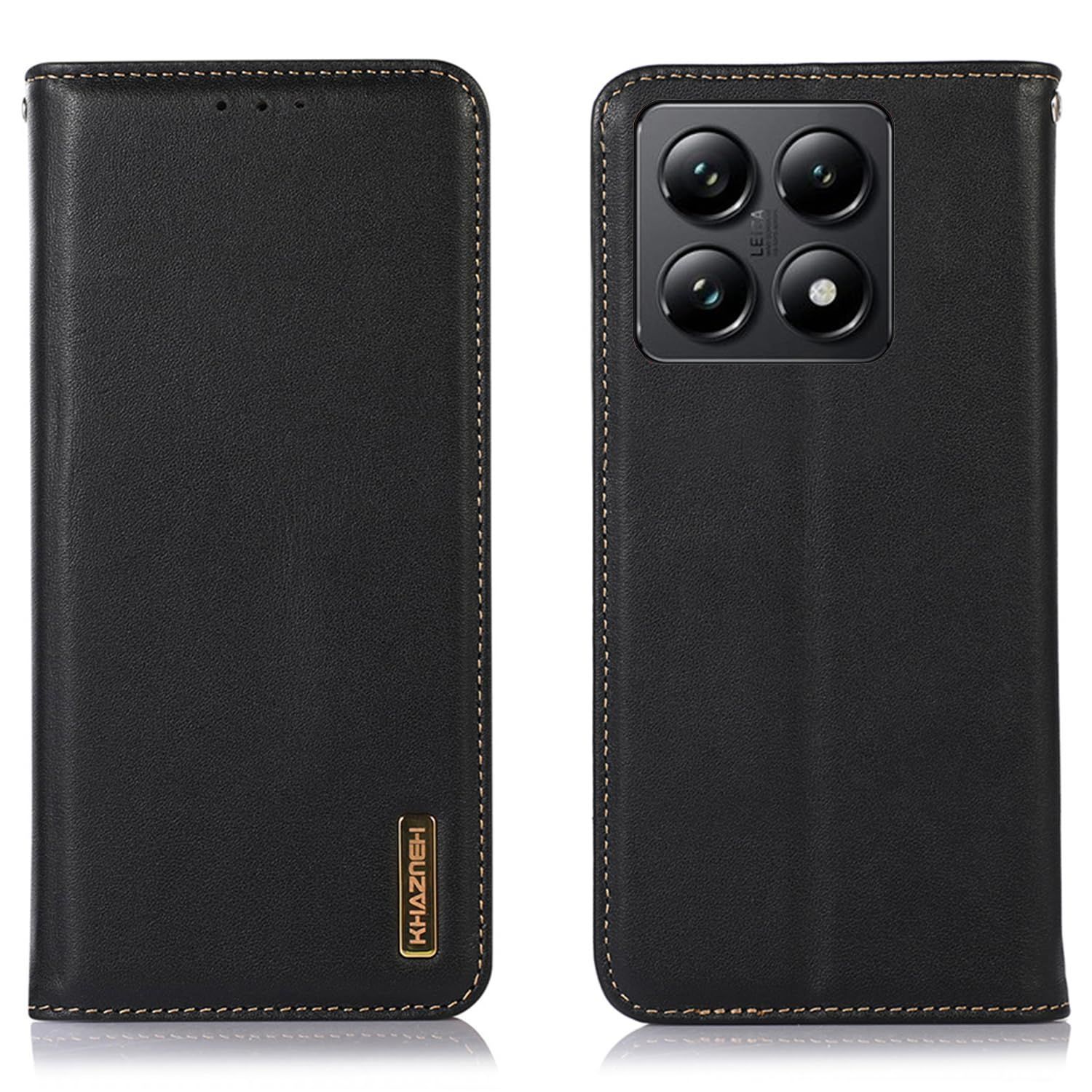 【数量限定】14T ケース 手帳型 本革 シャオミ 14T カバー 牛革 財布型 上質ナッパレザー 高級本皮 Xiaomi 耐衝撃 マグネット式ボタン スピーカーホール付き カード収納 横置きスタンド機能 ストラップホール有り 耐摩擦 XJUN ブラック