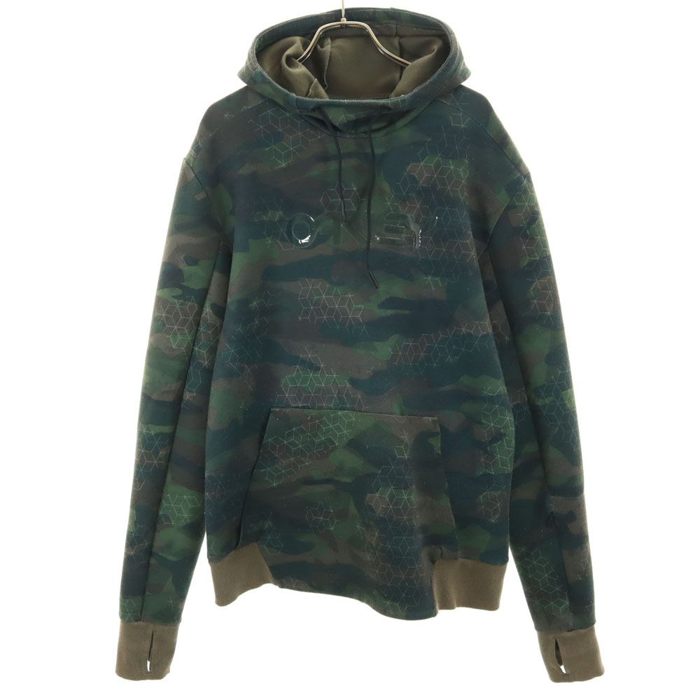 OAKLEY オークリー カモフラ柄 長袖 スウェットパーカー M カーキ 迷彩 メンズ 古着