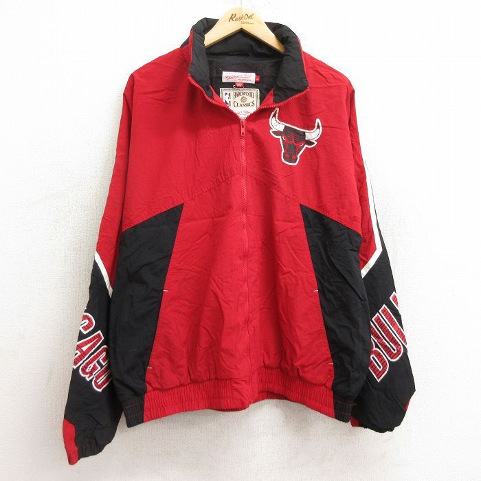 M/古着 長袖 ナイロン ジャケット メンズ NBA シカゴブルズ マルチカラー 赤他 レッド 内側メッシュ バスケットボール 24sep14 中古 アウタ